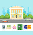 cartoon building bank on a city landscape vector image