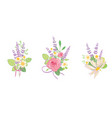 set of three roses and lavender flowers bouquets vector image