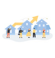 tiny real estate agents with clients near houses vector image