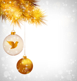 christmas balls with bird and golden pine vector image