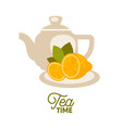 tea kettle with lemons on saucer isolated on white vector image