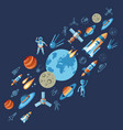 digital line icons set space and rockets vector image
