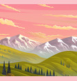 white mountain and rocks orange skies green vector image vector image