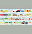supermarket shelves with food and drinks vector image vector image