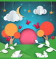 cartoon paper landscape cloud star moon tree vector image