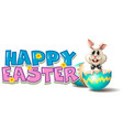 happy easter poster with bunny in blue egg vector image
