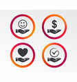 smile and hand icon heart tick symbol vector image vector image
