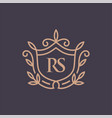 luxury linear shield with floral monogram letter vector image vector image