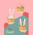 hands are holding easter baskets vector image vector image