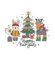 christmas card with hand drawn funny animals vector image