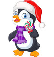 cartoon penguin wearing hat and scarf vector image