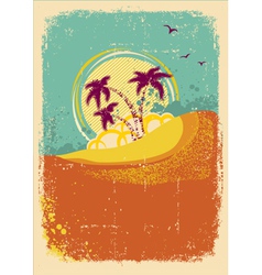 Sea waves and island vintage Royalty Free Vector Image