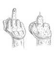 cat paw and human hand show middle finger sign vector image vector image
