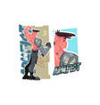 powerful man with mechanical arm vector image vector image