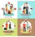 travelers concept 4 flat icons square vector image