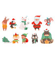 christmas characters with animals wearing knitted vector image