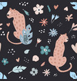 seamless pattern with leopards and floral prints vector image