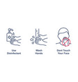 coronavirus precaution tips linear icons on white vector image vector image