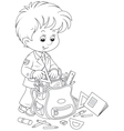 schoolboy completing his schoolbag vector image