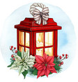 watercolor red christmas lantern with poinsettia vector image vector image