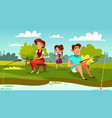 family fishing cartoon vector image