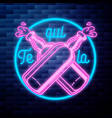 vintage tequila emblem glowing neon sign vector image