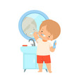 Little Boy Standing In Front Mirror Royalty Free Vector