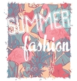 tropical print with flamingo and palm leaves vector image
