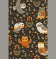 seamless pattern with owls in brown colors vector image vector image