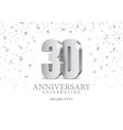 anniversary 30 silver 3d numbers vector image vector image