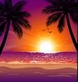 warm tropical beach sunset with palm trees vector image vector image