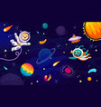 cartoon kid astronaut and alien in outer space vector image vector image