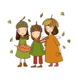 three small forest fairies in the caps vector image