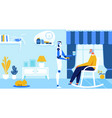 domestic robot bring medicine to senior owner ai vector image