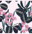 seamless pattern with tropical leaves and plants vector image