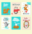 autumn animal card set isolated vector image vector image