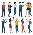 young trendy people with mobile phones vector image