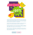 best choice 50 off sale label with singing birds vector image