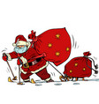 santa claus is skiing in the snow with a sled vector image vector image