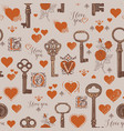 love seamless pattern with red hearts and old keys vector image