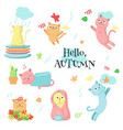 autumn cat icon set isolated vector image