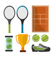 tennis sport equipment trophy court icons vector image vector image