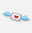 sticker flying closed envelope with wax heart vector image