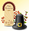 thanksgiving card and hat with autumn plants vector image vector image