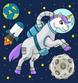 unicorn astronaut in space colored cartoon vector image