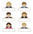 business people holding name tags vector image