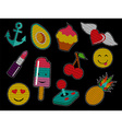 set of cute sequin pop art retro patch icons vector image