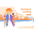 two girls in swimsuits with surfboards vector image