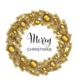christmas wreath with gold pine branches vector image vector image