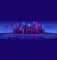 modern night city near river neon lights vector image
